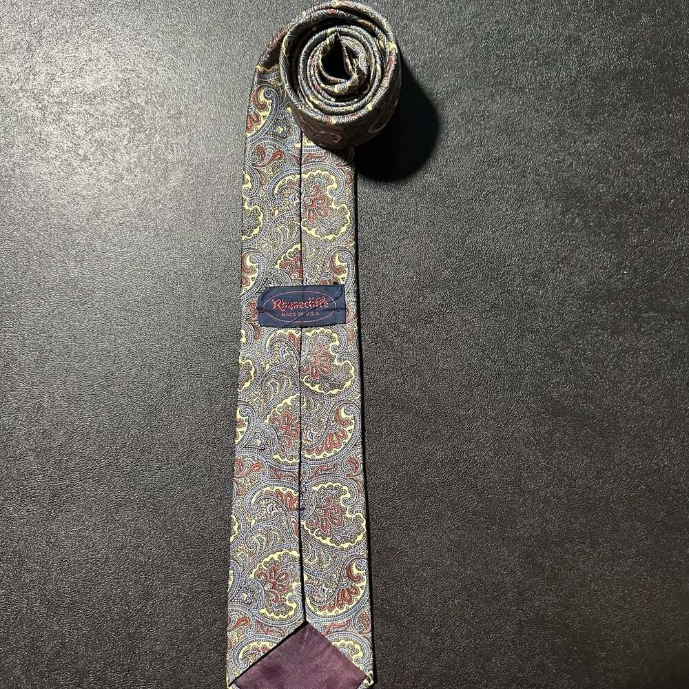 Rhynecliffe Silk Necktie Multi Color Paisley Pattern Made In USA
